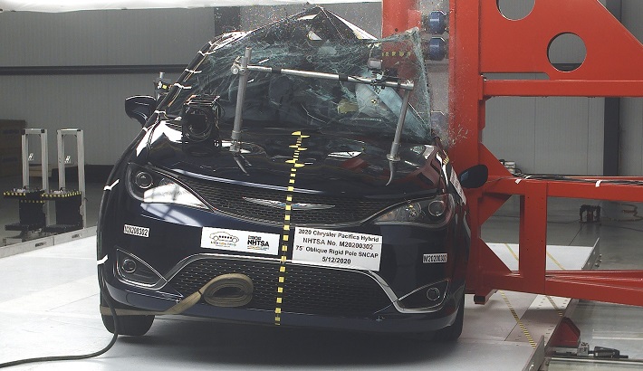 NCAP 2020 Chrysler Pacifica Hybrid side pole crash test photo