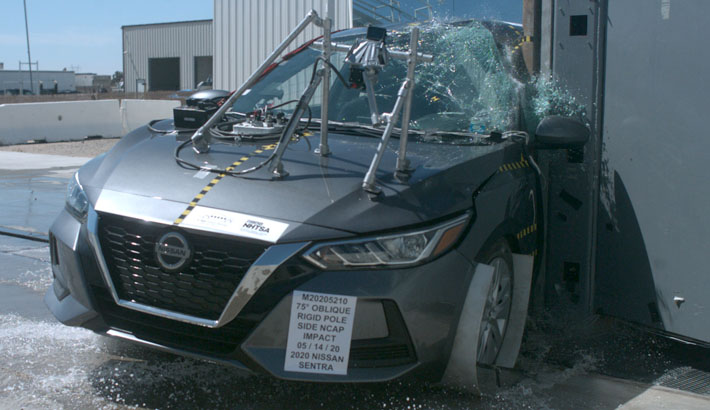 NCAP 2020 Nissan Sentra side pole crash test photo