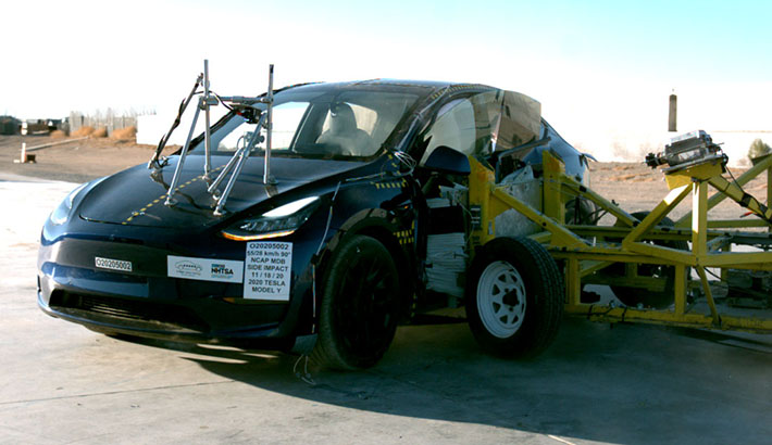 NCAP 2020 Tesla Model Y side crash test photo