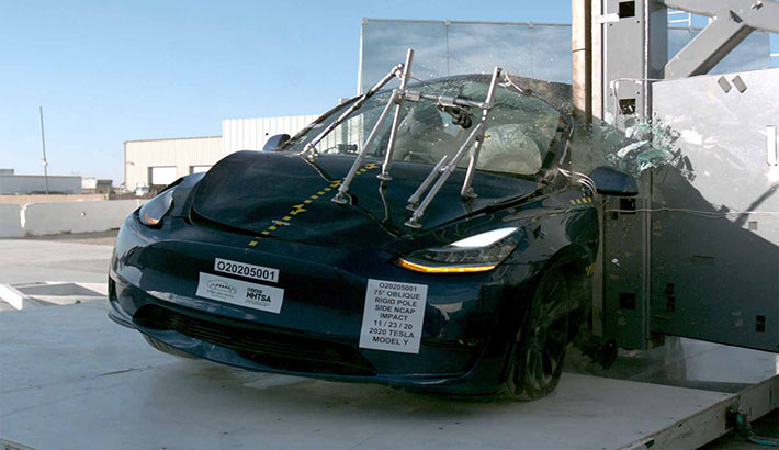 2020 Tesla Model Y SUV Side Pole Crash Test